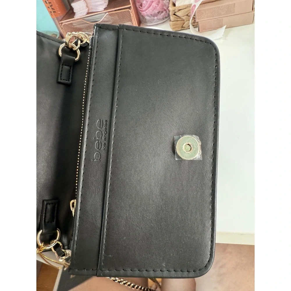 Bebe Taffy Woven Chain Crossbody Bag Black MSRP 79‎